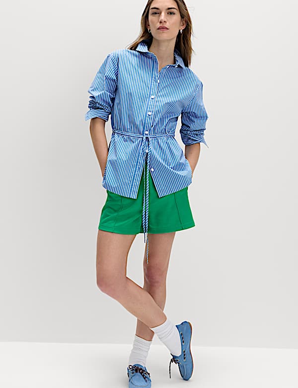 Pure Cotton Striped Drawstring Shirt - AT