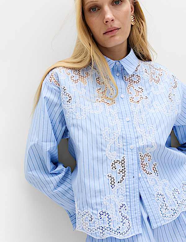 Pure Cotton Embroidered Striped Shirt