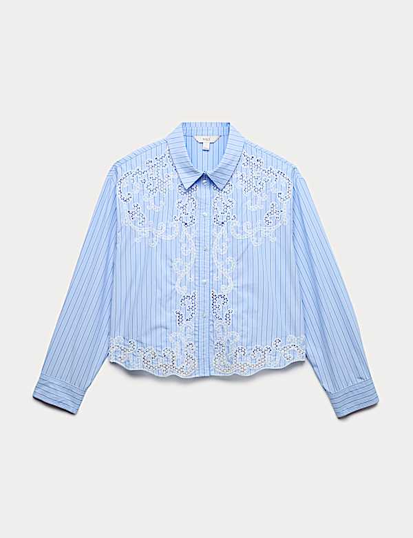 Pure Cotton Embroidered Striped Shirt - EE