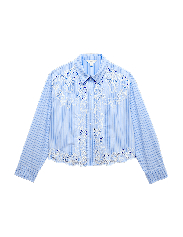Pure Cotton Embroidered Striped Shirt