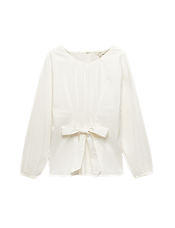 Pure Cotton Pleat Tie Detail Blouse