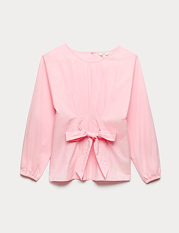Blouse 100 % coton &agrave; plis et col &agrave; nouer - FR