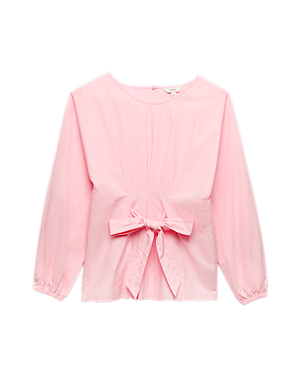 Pure Cotton Pleat Tie Detail Blouse