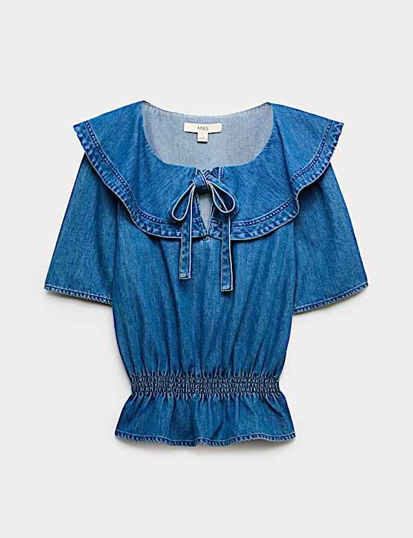 Denim Ruffled Blouse