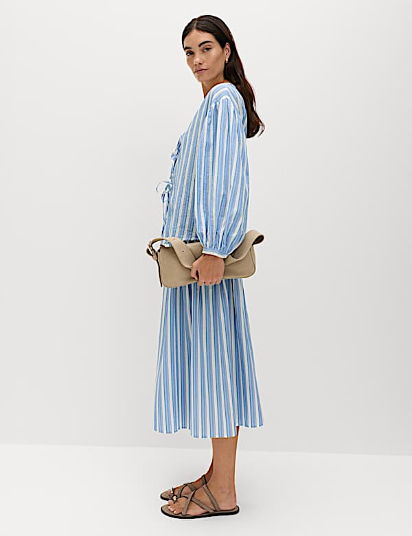 Pure Cotton Striped Tie Front Blouse - US