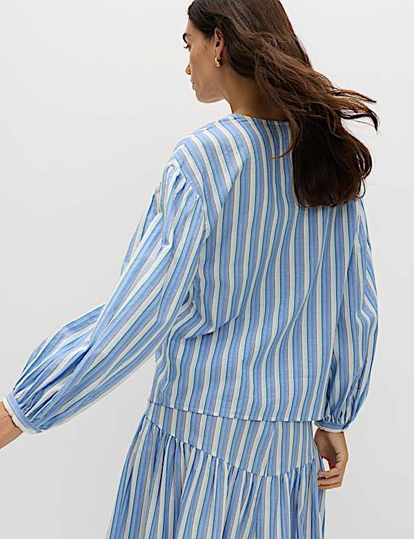 Pure Cotton Striped Tie Front Blouse - US