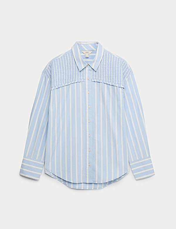 Pure Cotton Shirred Striped Shirt