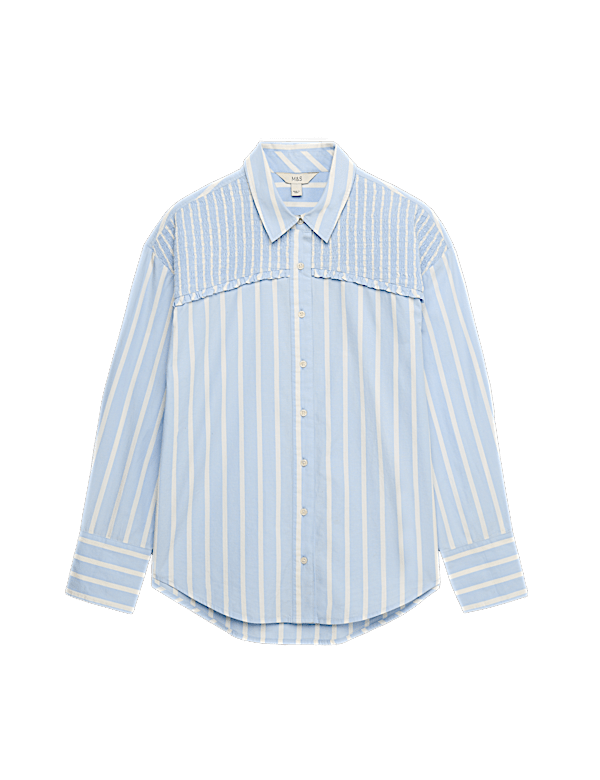 Pure Cotton Shirred Striped Shirt
