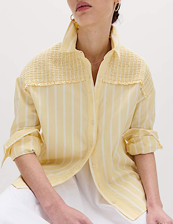 Pure Cotton Shirred Striped Shirt - CZ