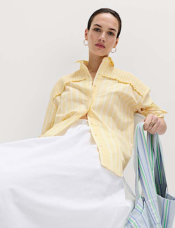 Pure Cotton Shirred Striped Shirt - CZ