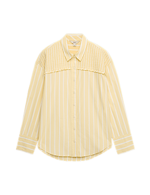 Pure Cotton Shirred Striped Shirt