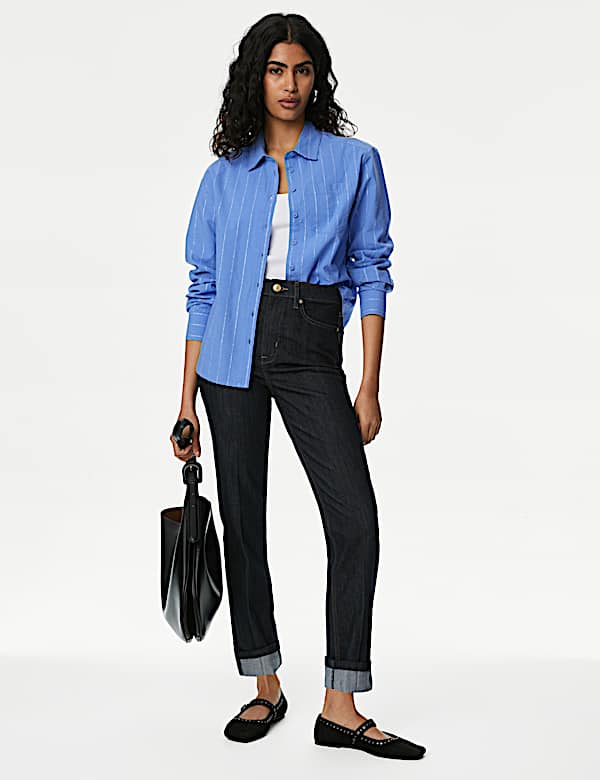 Cotton Rich Sparkly Striped Collared Shirt