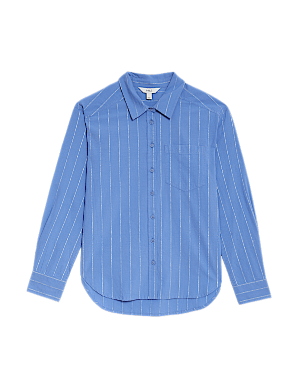 Cotton Rich Sparkly Striped Collared Shirt