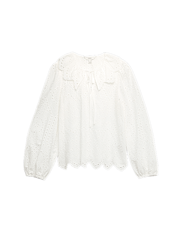 Pure Cotton Broderie Tie Front Blouse