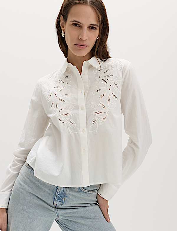 Pure Cotton Embroidered Collared Shirt