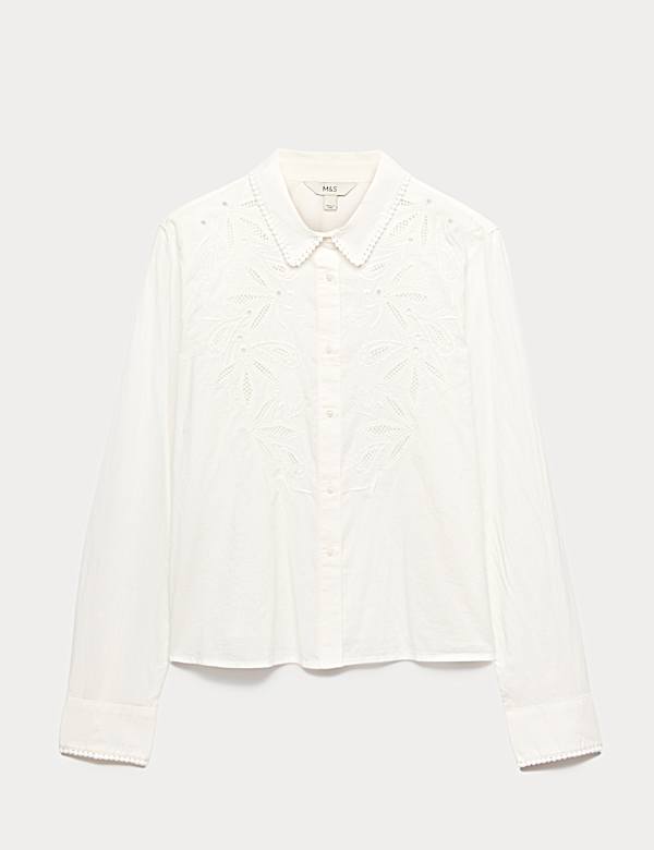 Pure Cotton Embroidered Collared Shirt