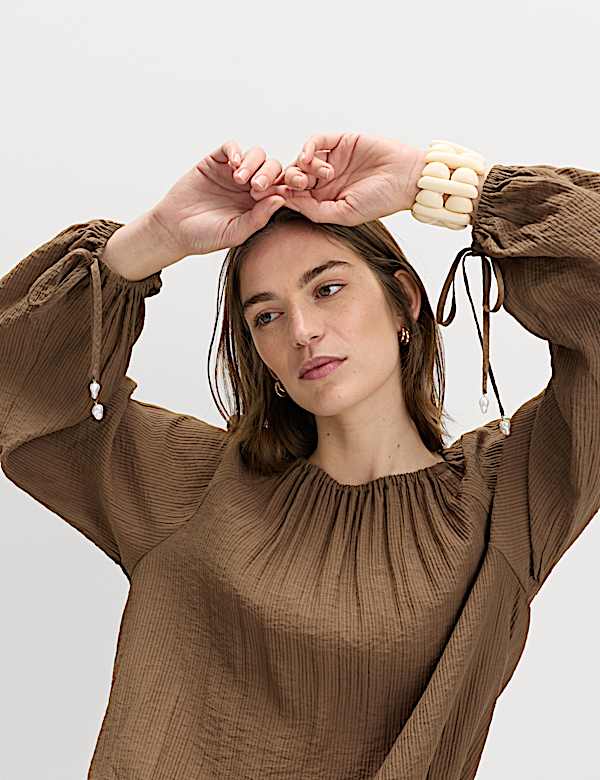 Striped Plisse Tie Detail Blouse