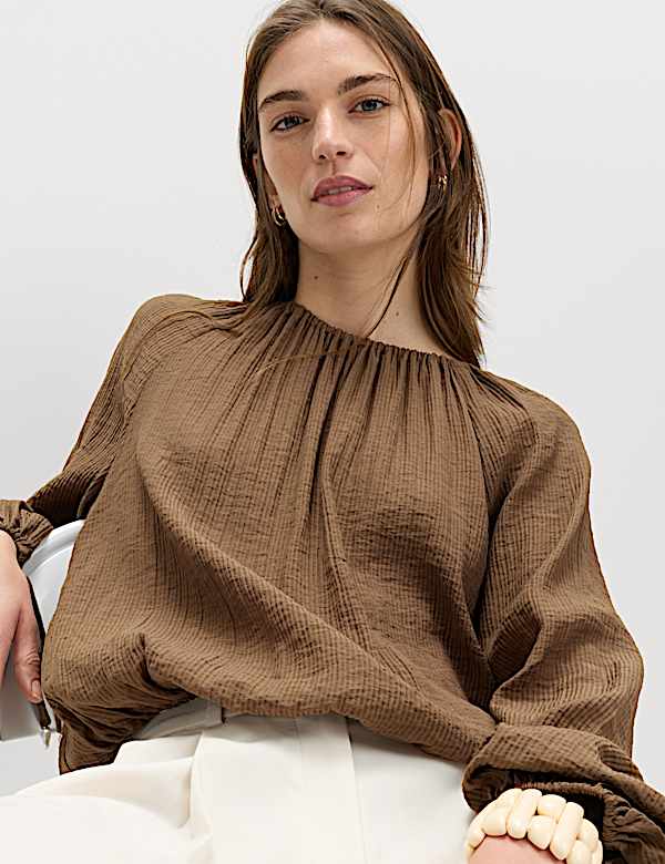 Striped Plisse Tie Detail Blouse