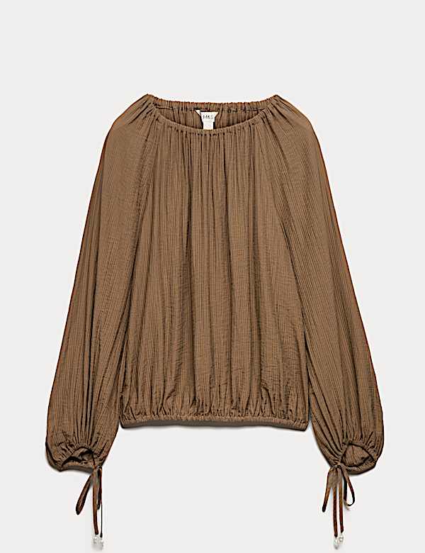 Striped Plisse Tie Detail Blouse - CA