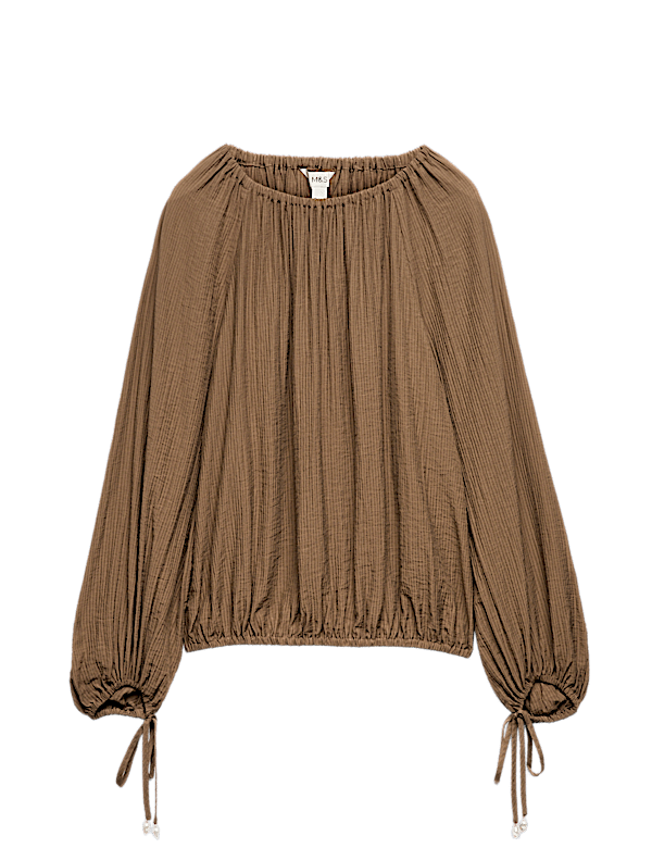 Striped Plisse Tie Detail Blouse