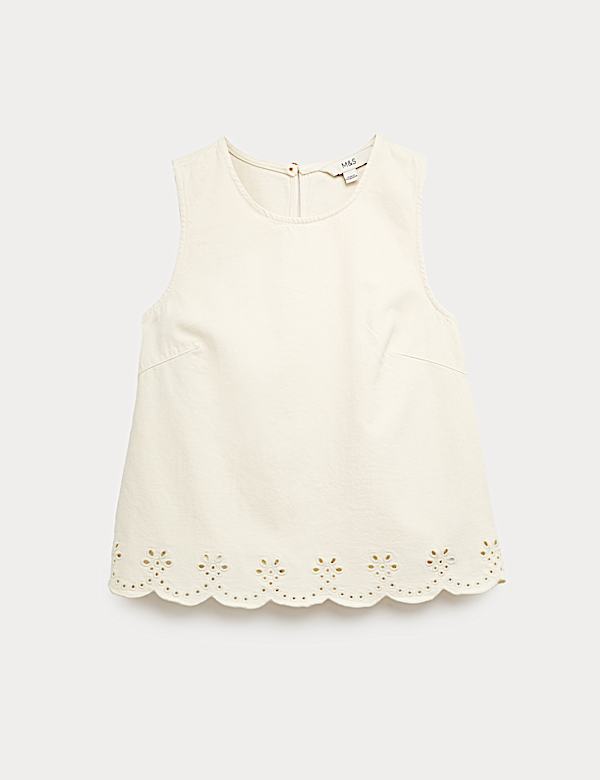 Denim Broderie Detail Top - KR