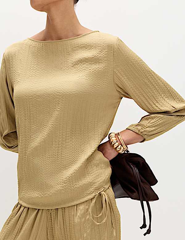 Textured Slash Neck Blouse
