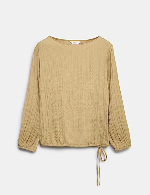 Textured Slash Neck Blouse - LT