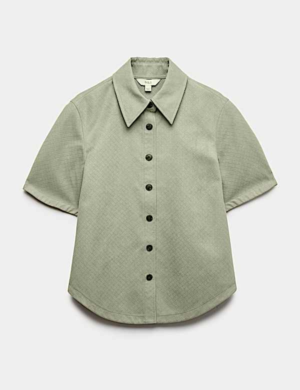 Faux Suede Basket Weave Collared Shirt - LU