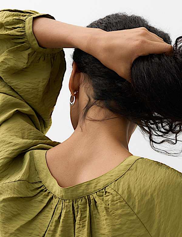 Drawstring Button Through Blouse