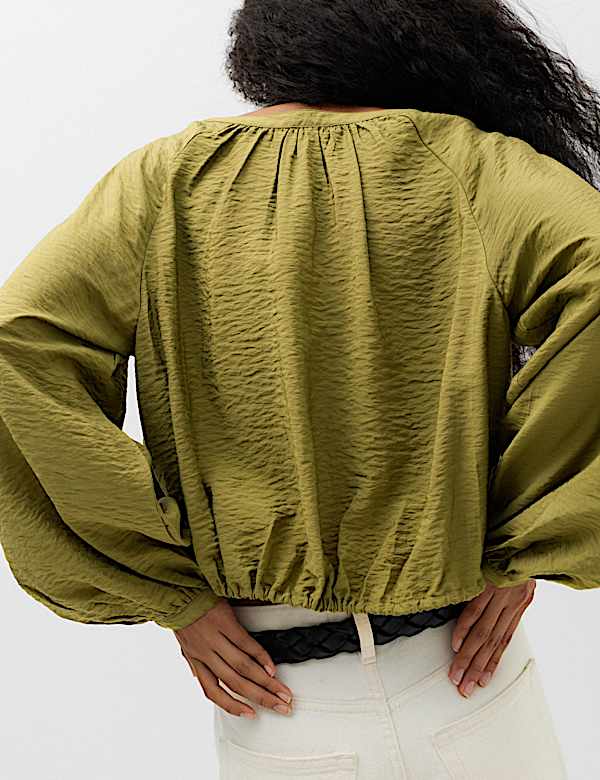 Drawstring Button Through Blouse