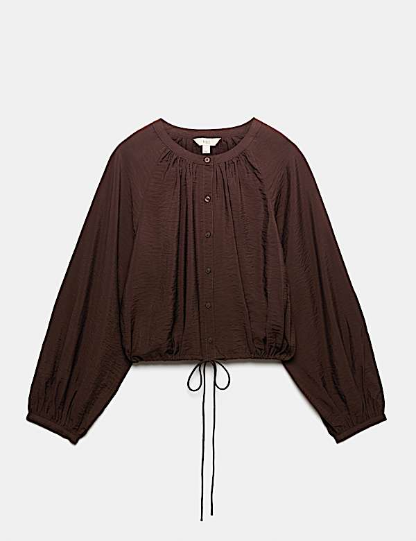 Durchgekn&ouml;pfte Bluse mit Kordelzug - AT
