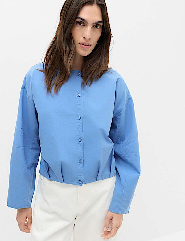 Pure Cotton Polka Dot Barrel Sleeve Blouse