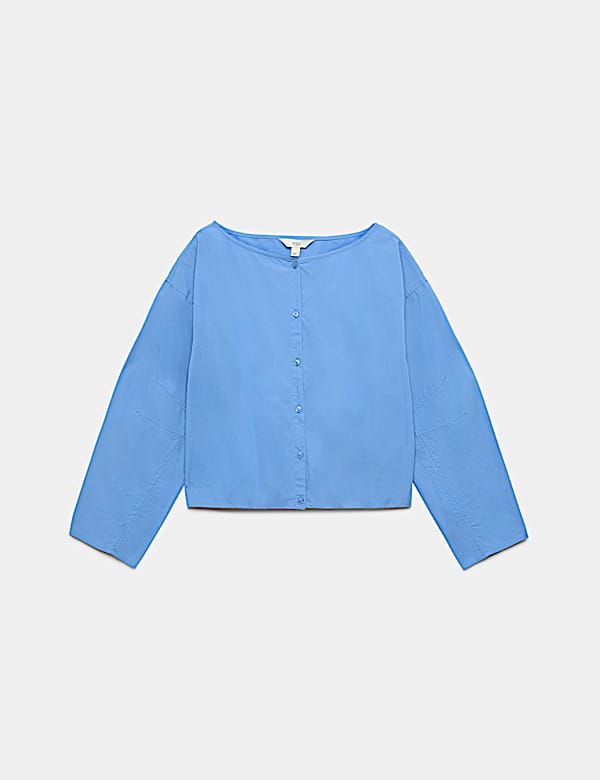Blouse van zuiver katoen met brede mouwen en stippen - NL