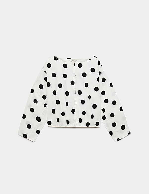 Pure Cotton Polka Dot Barrel Sleeve Blouse - CZ