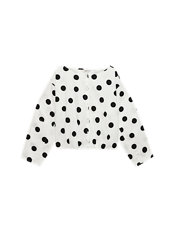 Pure Cotton Polka Dot Barrel Sleeve Blouse