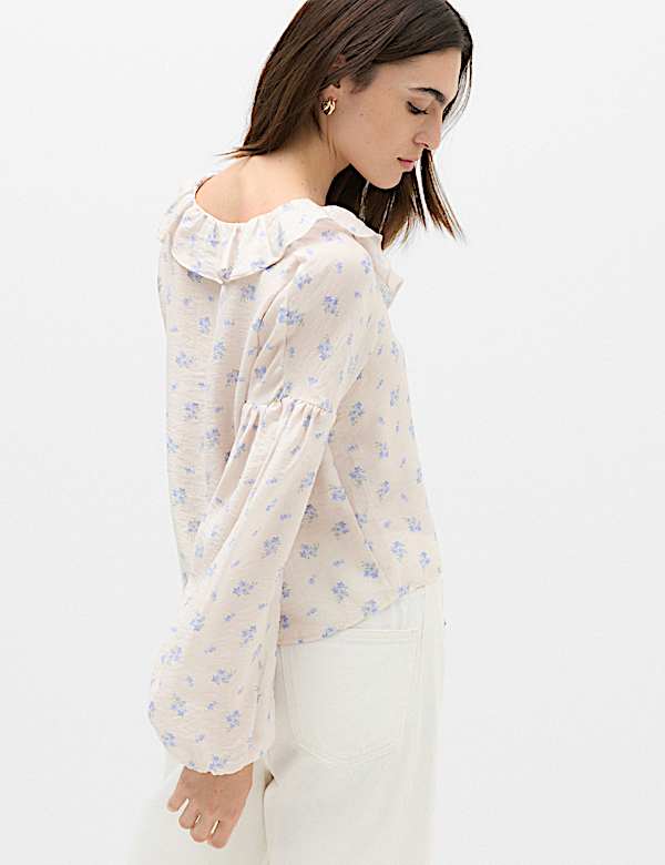 Lyocellrijke blouse met bloemenmotief en ruches - NL