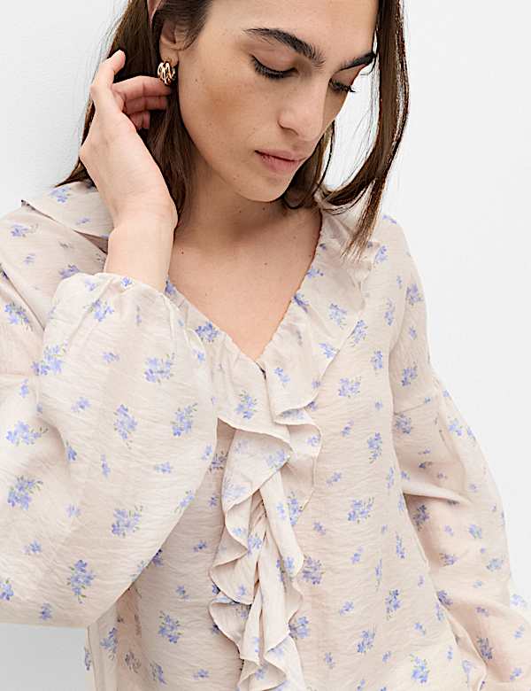 Lyocellrijke blouse met bloemenmotief en ruches - NL