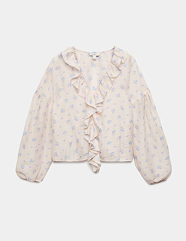 Lyocellrijke blouse met bloemenmotief en ruches - NL
