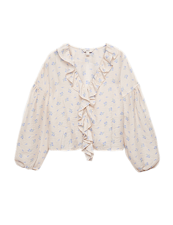 Lyocell Rich Floral Ruffle Detail Blouse