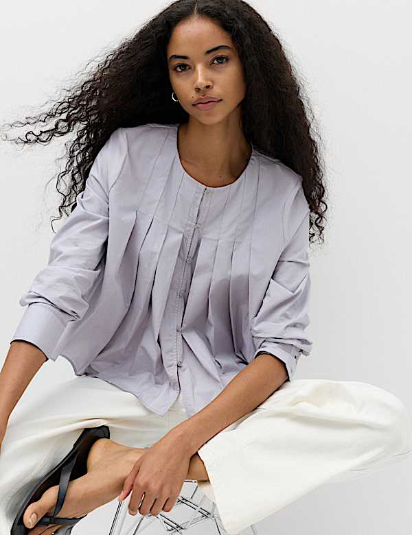 Pure Cotton Pleat Detail Blouse