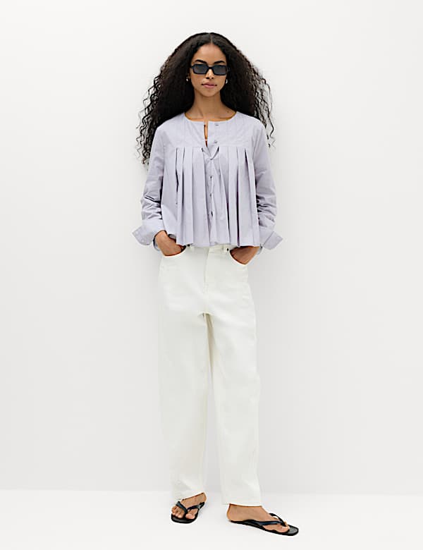 Pure Cotton Pleat Detail Blouse