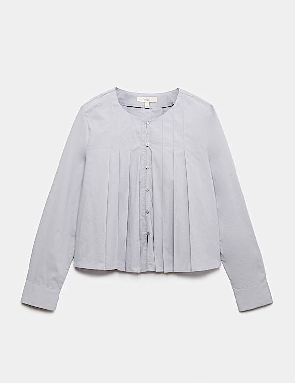 Blouse van puur katoen met plooidetail - BE