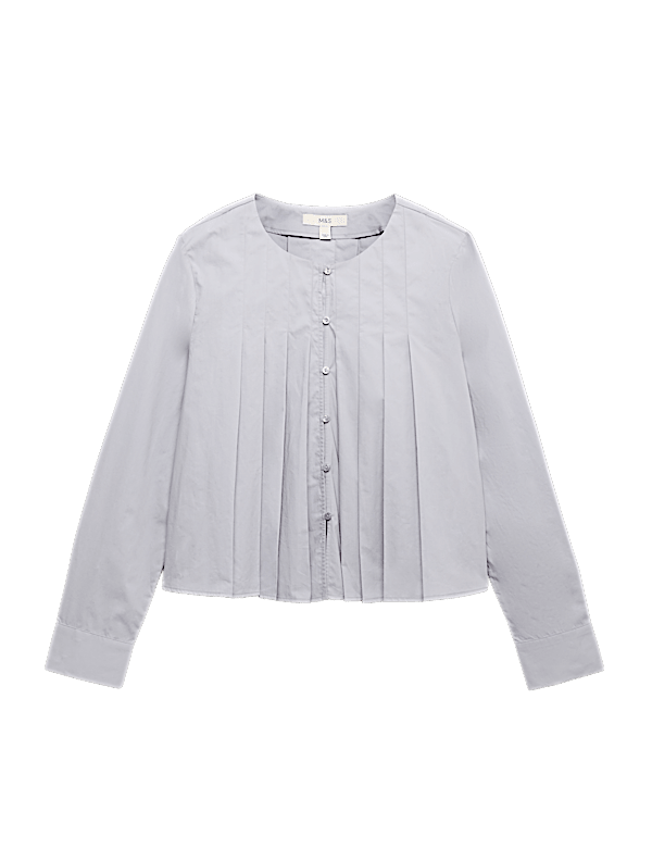 Pure Cotton Pleat Detail Blouse