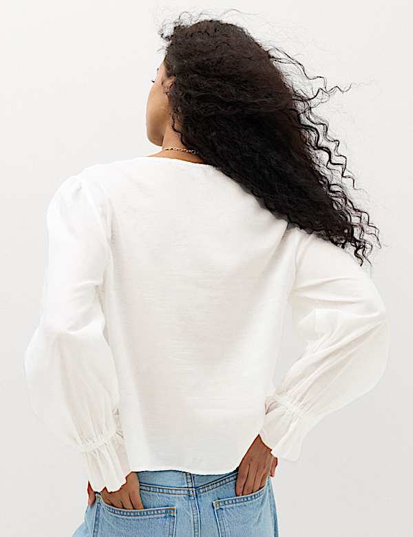 Cotton Rich Embroidered Ruffle Detail Top - AT