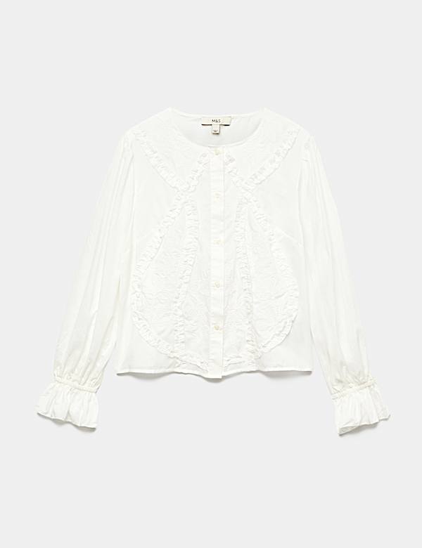 Cotton Rich Embroidered Ruffle Detail Top - AT