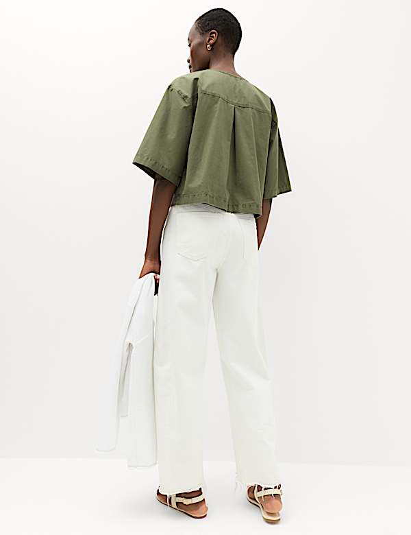 Pure Cotton Utility Tie Front Cropped Blouse - AT