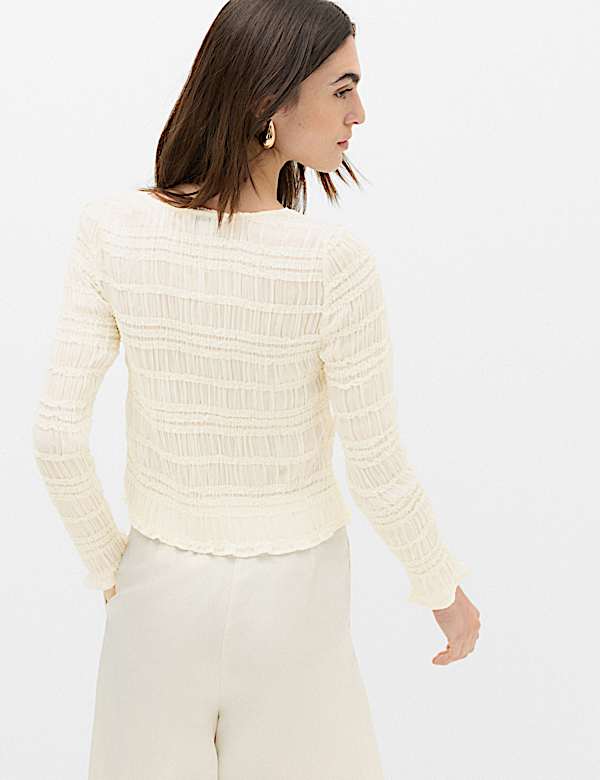 V Neck Ruffle Detail Button Through Blouse - DE