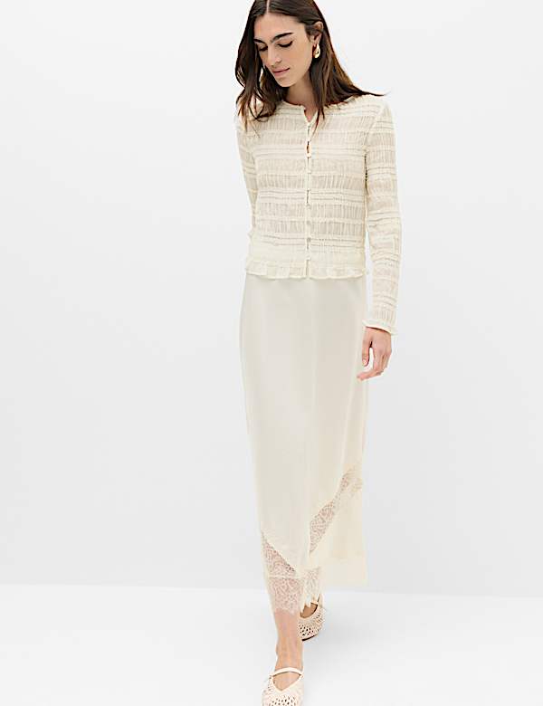V Neck Ruffle Detail Button Through Blouse - DE