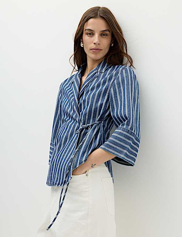 Denim Striped Wrap Shirt