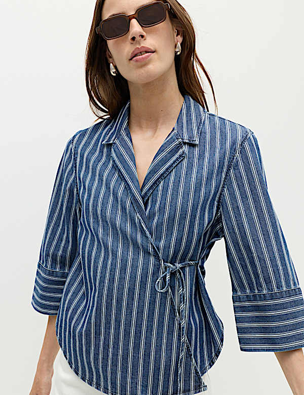 Denim Striped Wrap Shirt - NO